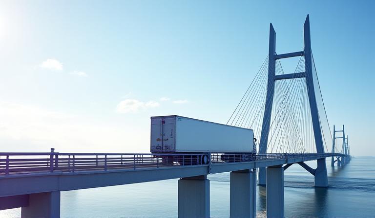 Modern FTL trailer crossing a bridge