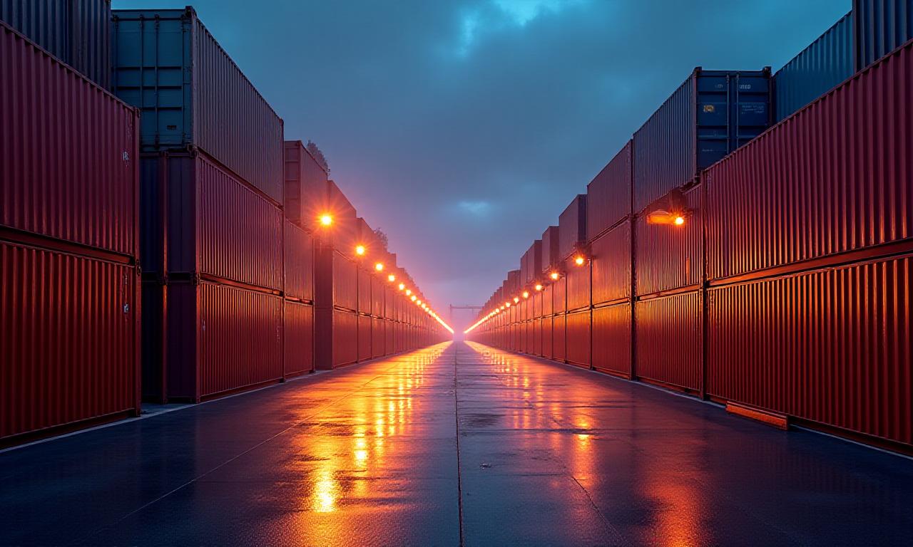Industrial shipping terminal at night